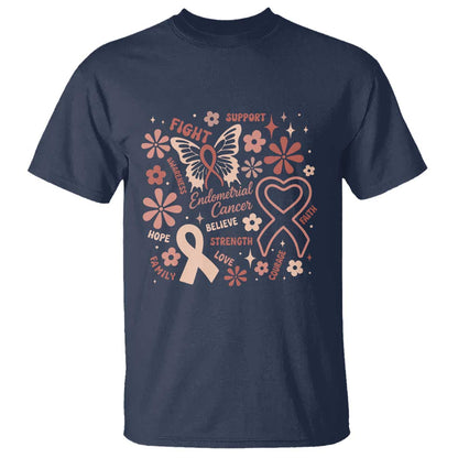 Endometrial Cancer Floral Butterfly T Shirt Believe Strength Faith