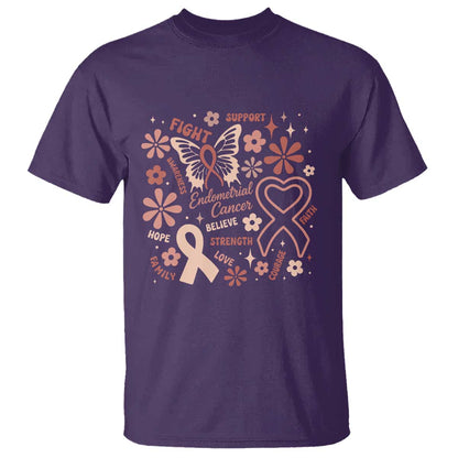 Endometrial Cancer Floral Butterfly T Shirt Believe Strength Faith
