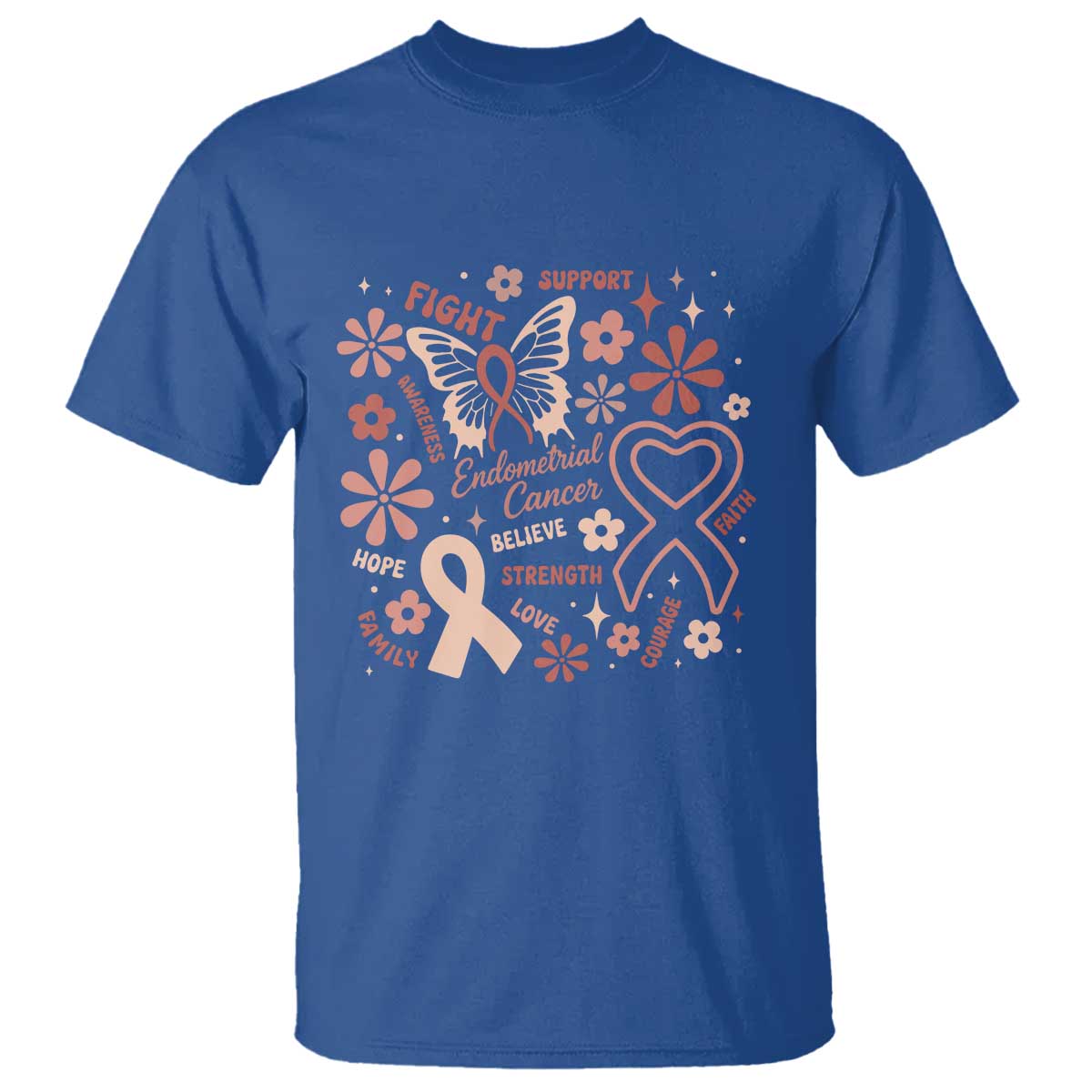 Endometrial Cancer Floral Butterfly T Shirt Believe Strength Faith