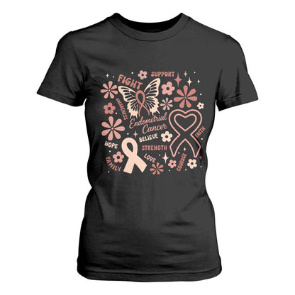 Endometrial Cancer Floral Butterfly T Shirt For Women Believe Strength Faith