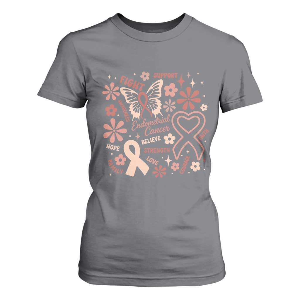 Endometrial Cancer Floral Butterfly T Shirt For Women Believe Strength Faith