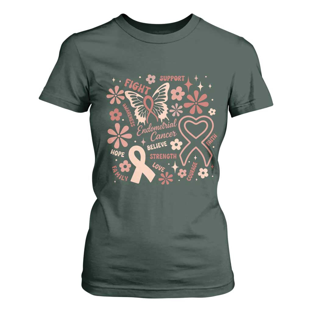 Endometrial Cancer Floral Butterfly T Shirt For Women Believe Strength Faith
