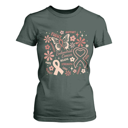 Endometrial Cancer Floral Butterfly T Shirt For Women Believe Strength Faith