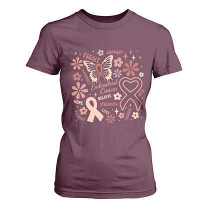 Endometrial Cancer Floral Butterfly T Shirt For Women Believe Strength Faith
