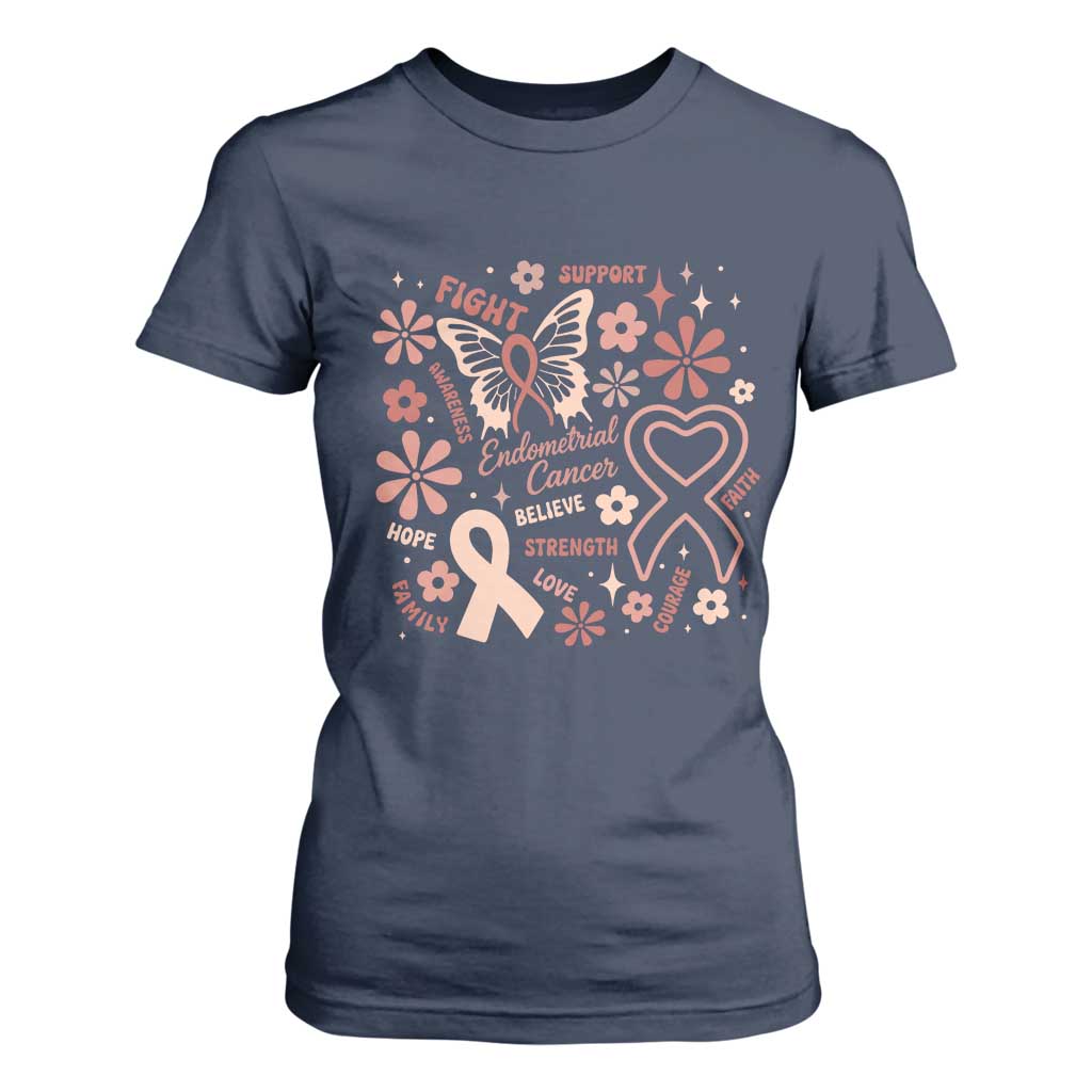 Endometrial Cancer Floral Butterfly T Shirt For Women Believe Strength Faith