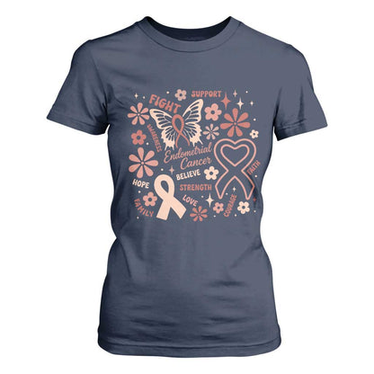 Endometrial Cancer Floral Butterfly T Shirt For Women Believe Strength Faith