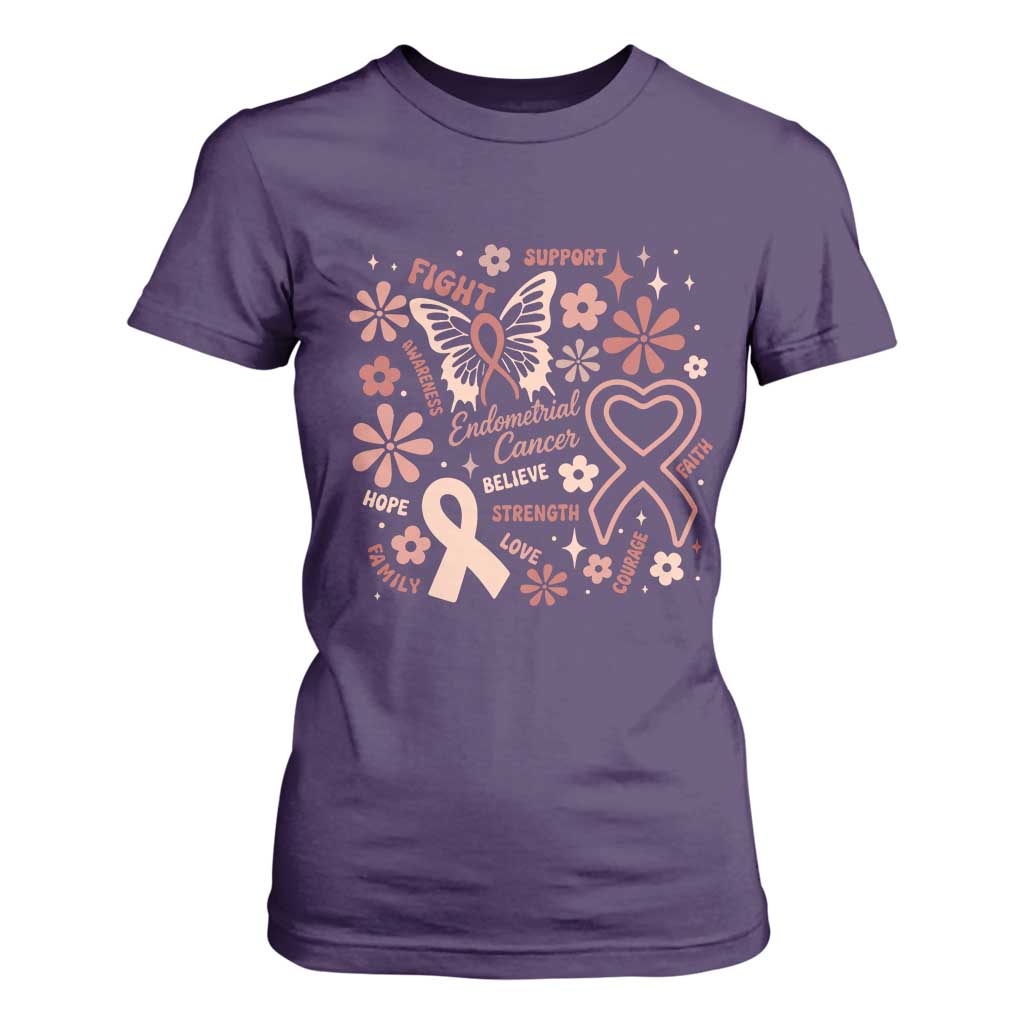 Endometrial Cancer Floral Butterfly T Shirt For Women Believe Strength Faith