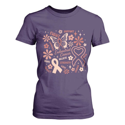 Endometrial Cancer Floral Butterfly T Shirt For Women Believe Strength Faith