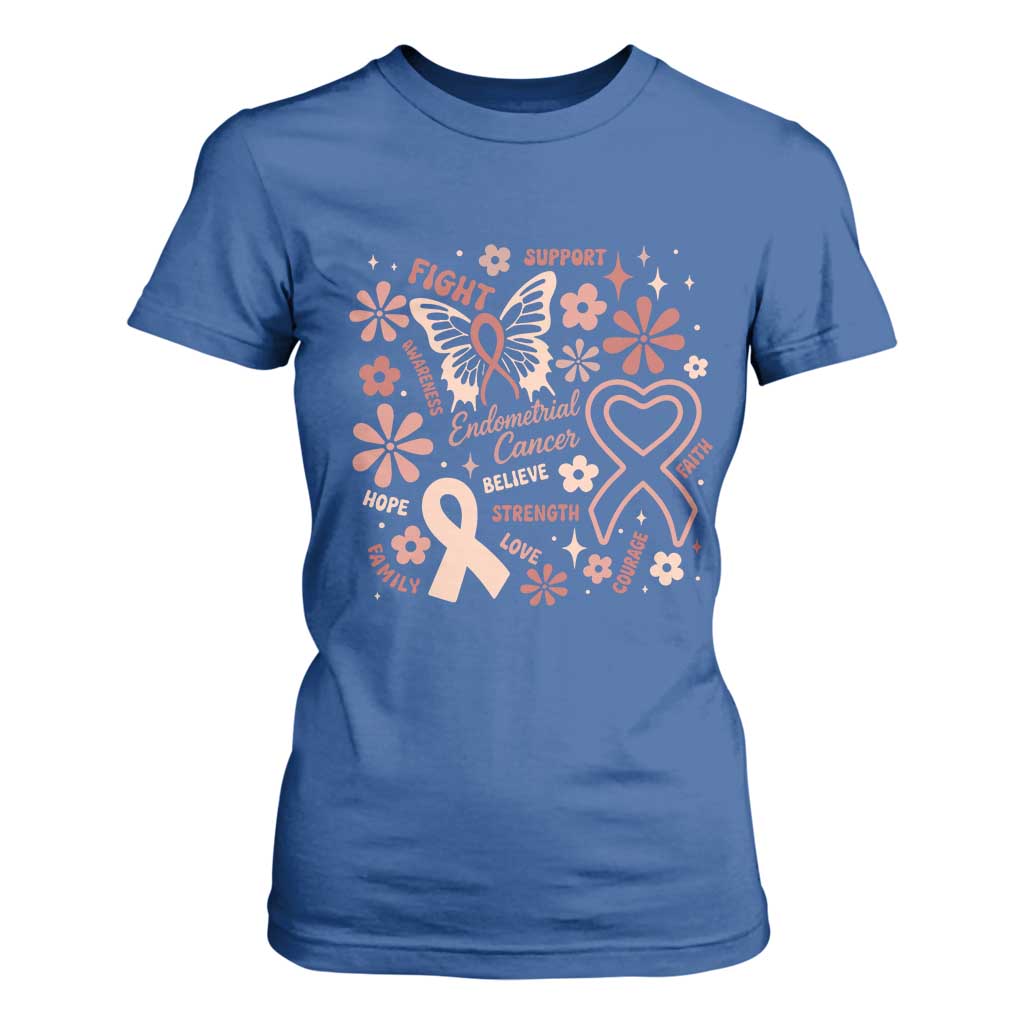 Endometrial Cancer Floral Butterfly T Shirt For Women Believe Strength Faith