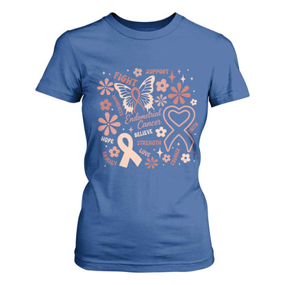Endometrial Cancer Floral Butterfly T Shirt For Women Believe Strength Faith