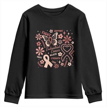 Endometrial Cancer Floral Butterfly Youth Sweatshirt Believe Strength Faith