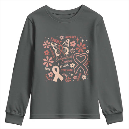 Endometrial Cancer Floral Butterfly Youth Sweatshirt Believe Strength Faith