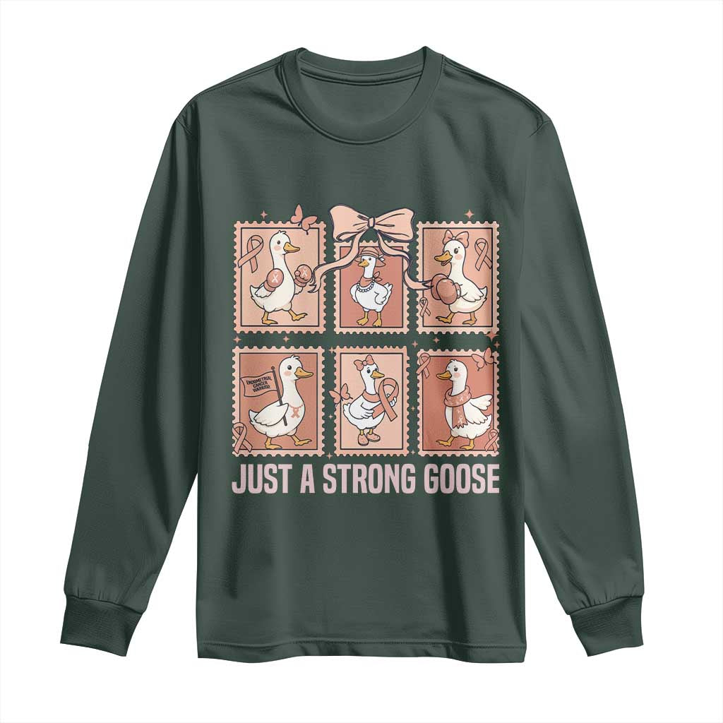 Funny Endometrial Cancer Warrior Goose Long Sleeve Shirt Just A Strong Goose