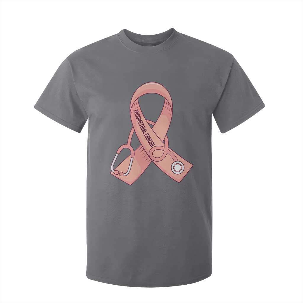 Endometrial Cancer Healthcare Warrior T Shirt For Kid Peach Stethoscope Nurse