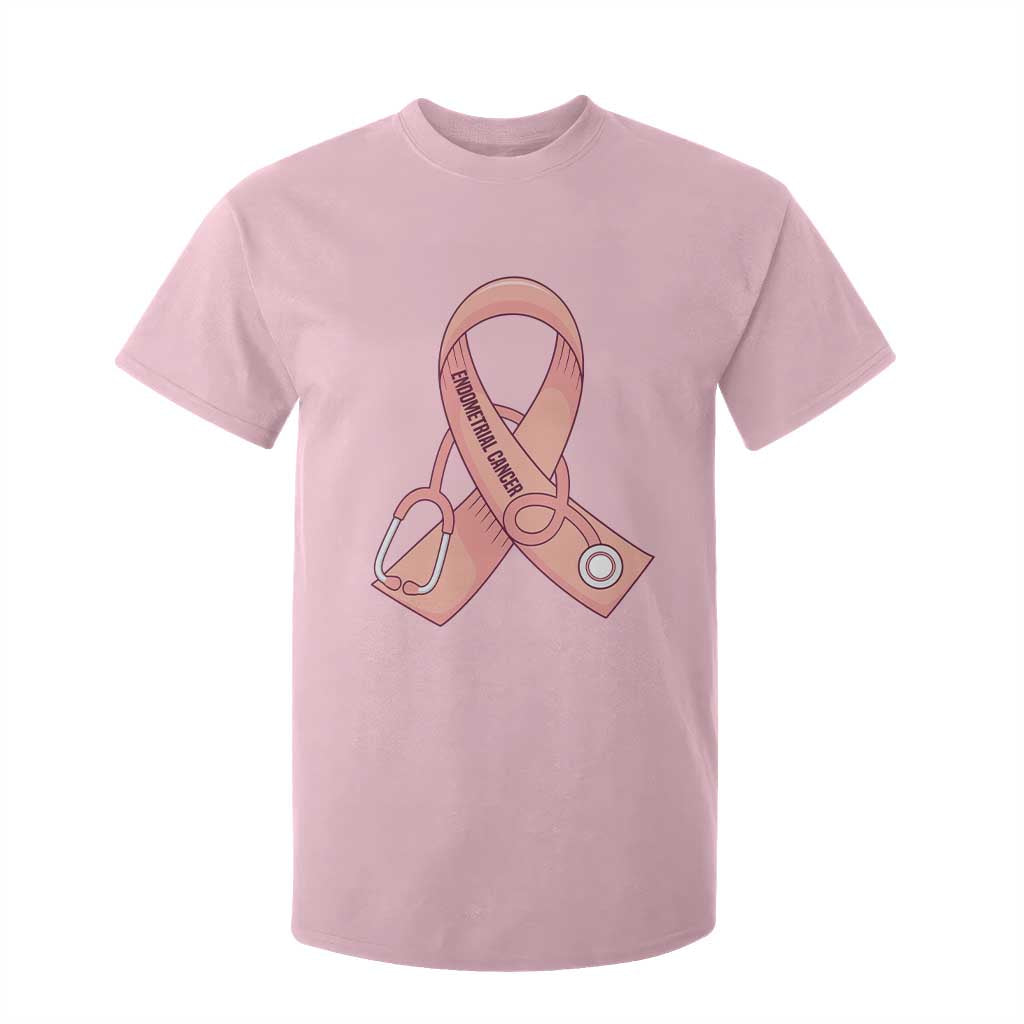 Endometrial Cancer Healthcare Warrior T Shirt For Kid Peach Stethoscope Nurse