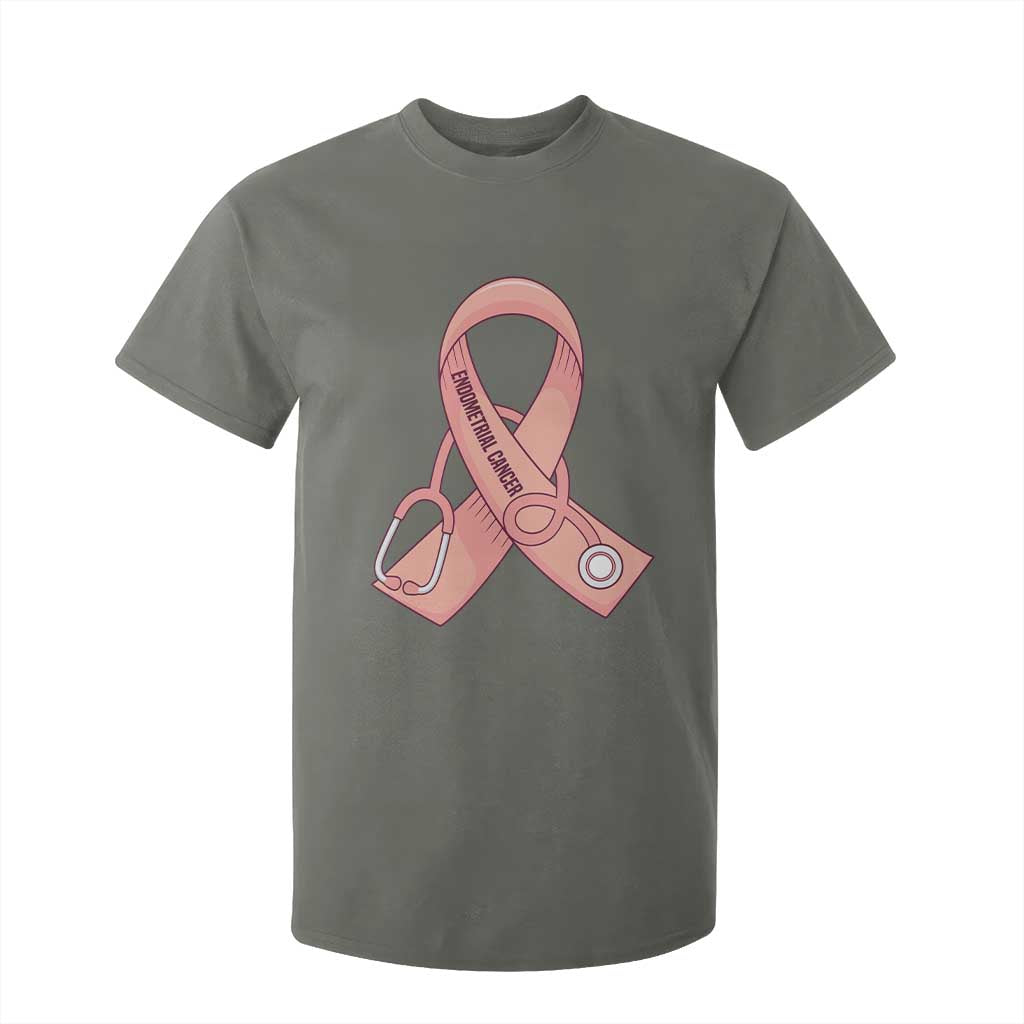 Endometrial Cancer Healthcare Warrior T Shirt For Kid Peach Stethoscope Nurse