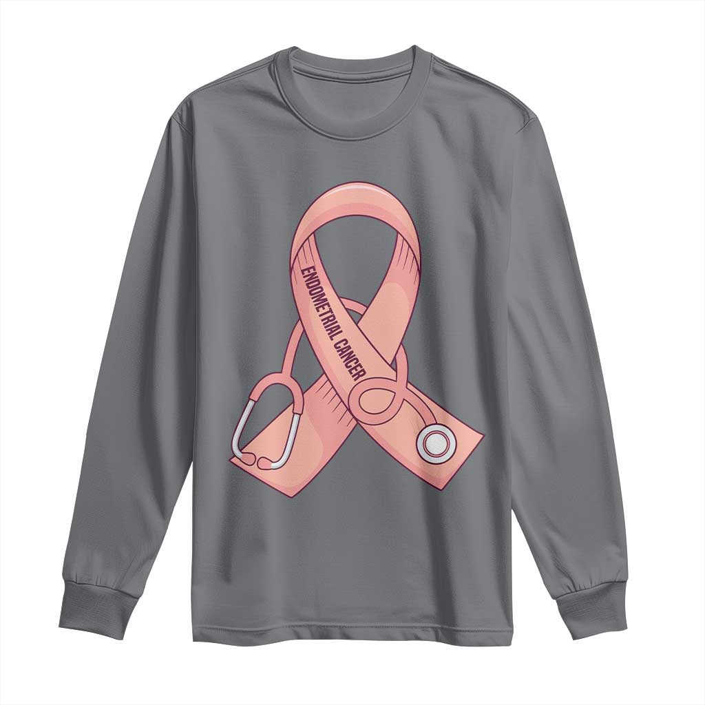 Endometrial Cancer Healthcare Warrior Long Sleeve Shirt Peach Stethoscope Nurse