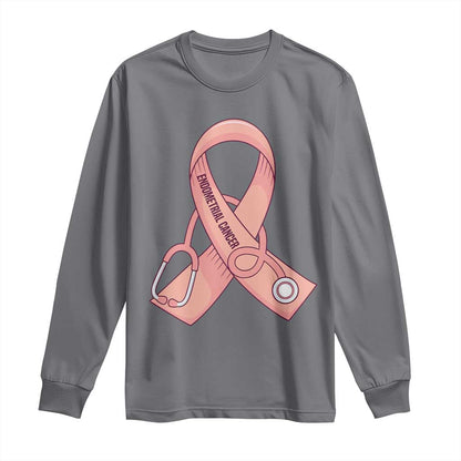 Endometrial Cancer Healthcare Warrior Long Sleeve Shirt Peach Stethoscope Nurse