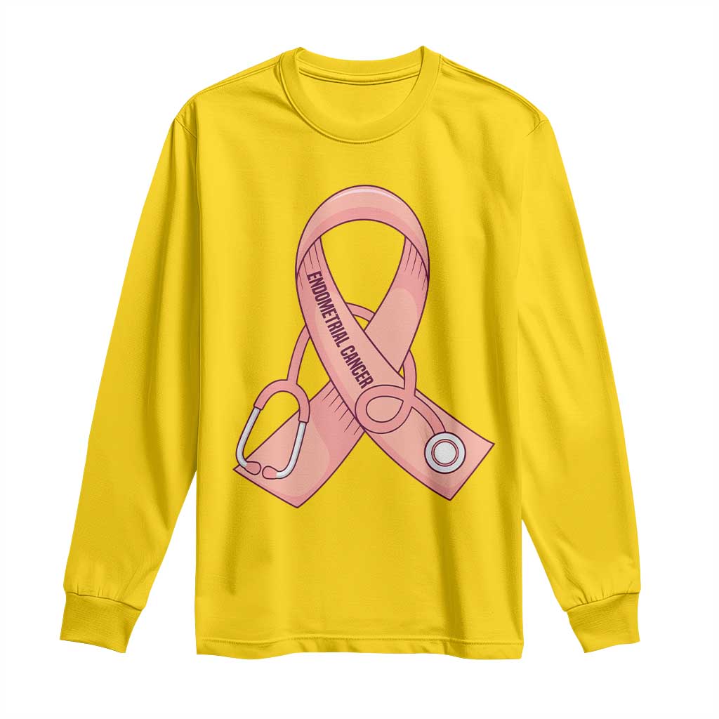 Endometrial Cancer Healthcare Warrior Long Sleeve Shirt Peach Stethoscope Nurse