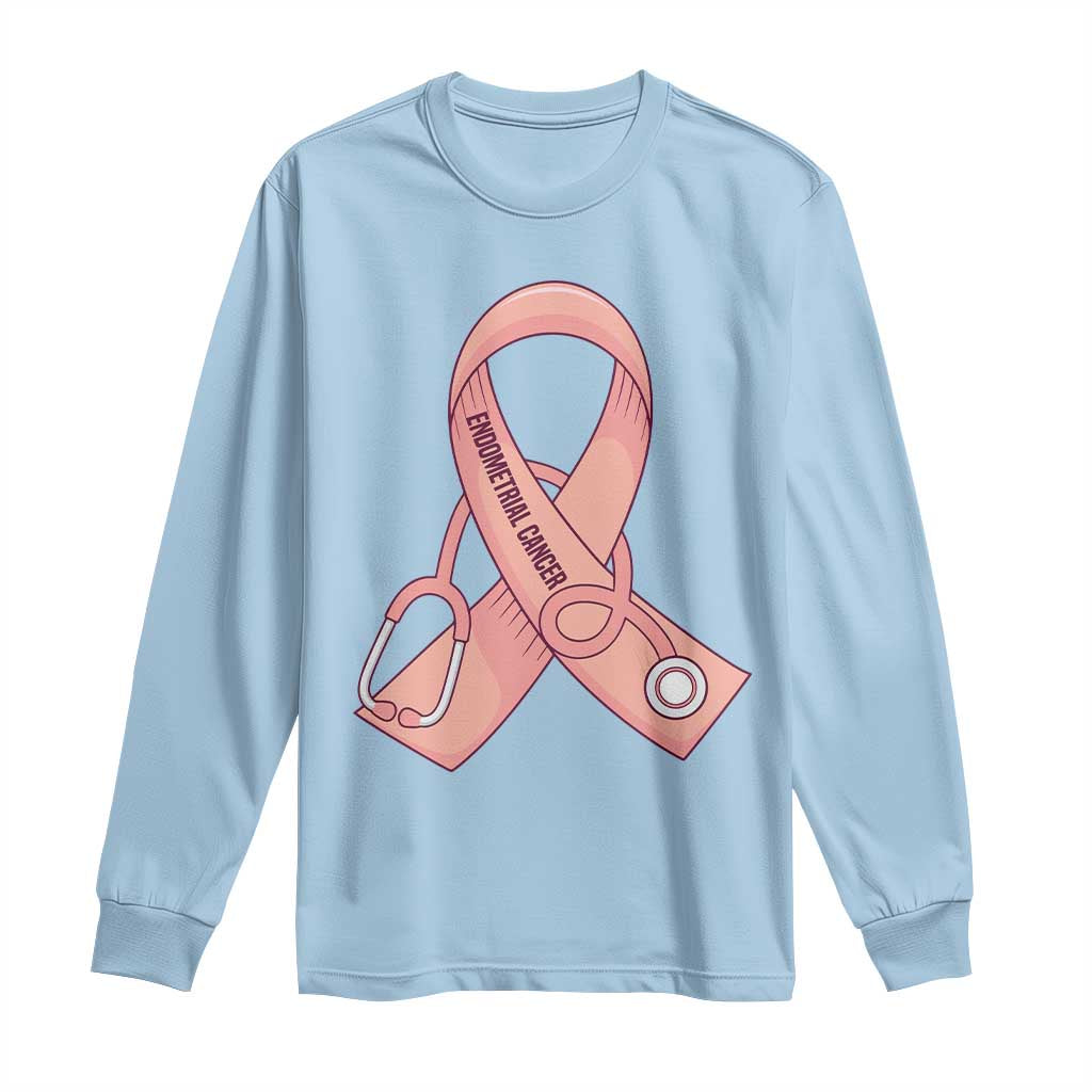 Endometrial Cancer Healthcare Warrior Long Sleeve Shirt Peach Stethoscope Nurse