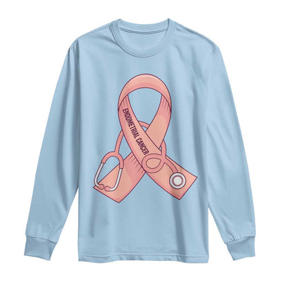 Endometrial Cancer Healthcare Warrior Long Sleeve Shirt Peach Stethoscope Nurse