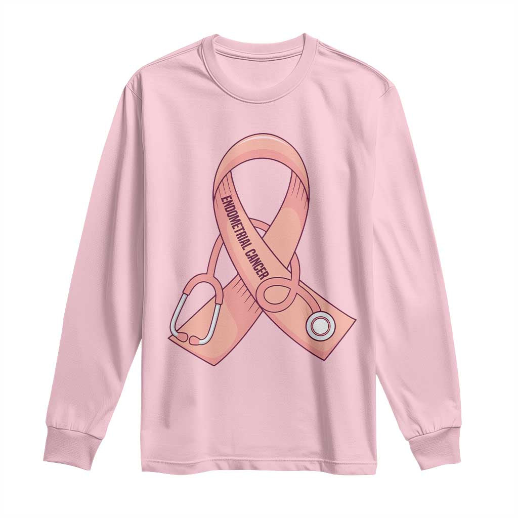 Endometrial Cancer Healthcare Warrior Long Sleeve Shirt Peach Stethoscope Nurse