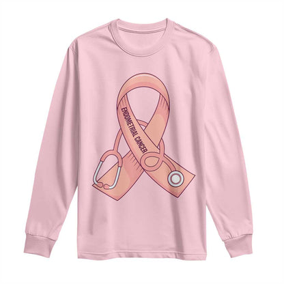 Endometrial Cancer Healthcare Warrior Long Sleeve Shirt Peach Stethoscope Nurse