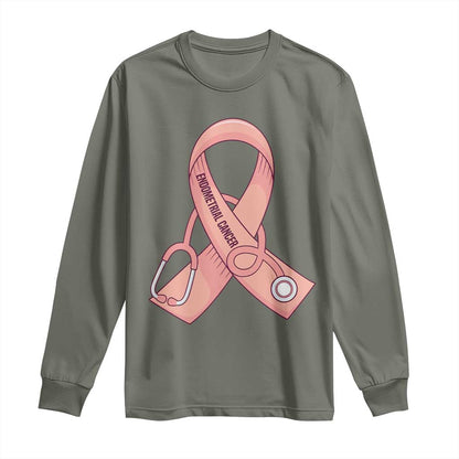 Endometrial Cancer Healthcare Warrior Long Sleeve Shirt Peach Stethoscope Nurse