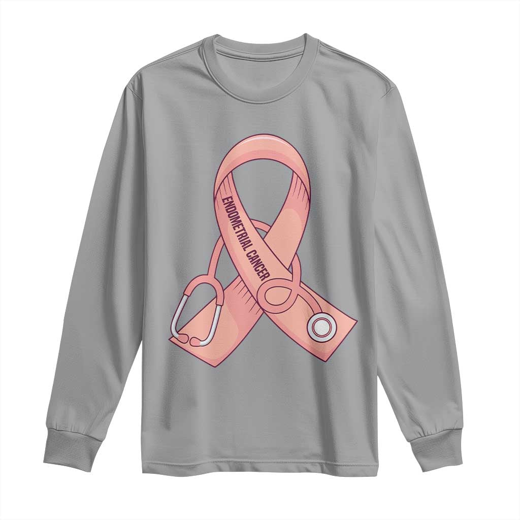 Endometrial Cancer Healthcare Warrior Long Sleeve Shirt Peach Stethoscope Nurse