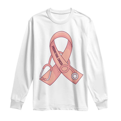 Endometrial Cancer Healthcare Warrior Long Sleeve Shirt Peach Stethoscope Nurse