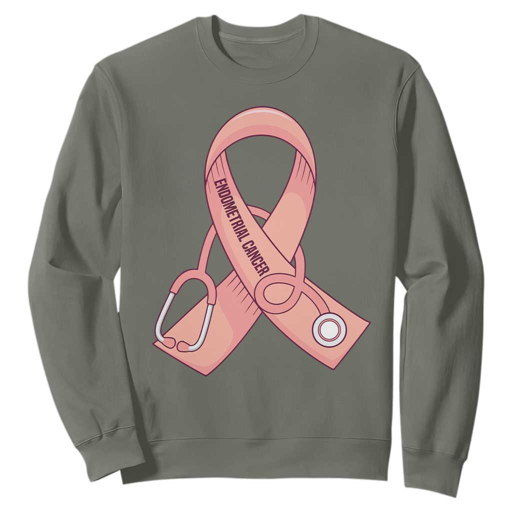 Endometrial Cancer Healthcare Warrior Sweatshirt Peach Stethoscope Nurse