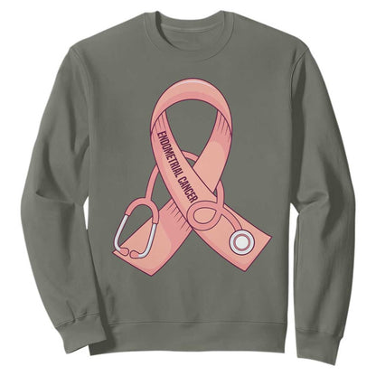 Endometrial Cancer Healthcare Warrior Sweatshirt Peach Stethoscope Nurse