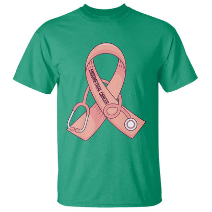 Endometrial Cancer Healthcare Warrior T Shirt Peach Stethoscope Nurse
