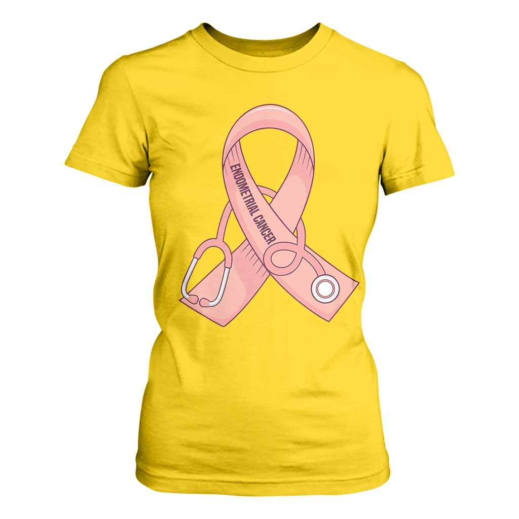 Endometrial Cancer Healthcare Warrior T Shirt For Women Peach Stethoscope Nurse