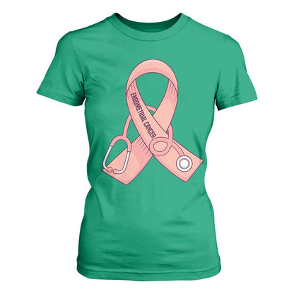 Endometrial Cancer Healthcare Warrior T Shirt For Women Peach Stethoscope Nurse