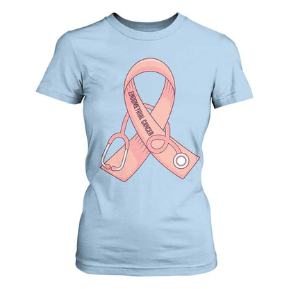 Endometrial Cancer Healthcare Warrior T Shirt For Women Peach Stethoscope Nurse