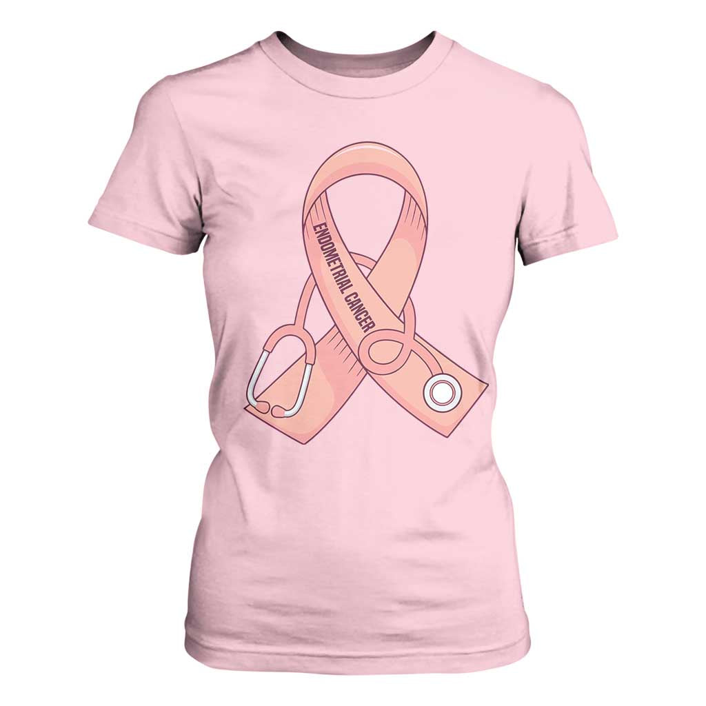 Endometrial Cancer Healthcare Warrior T Shirt For Women Peach Stethoscope Nurse
