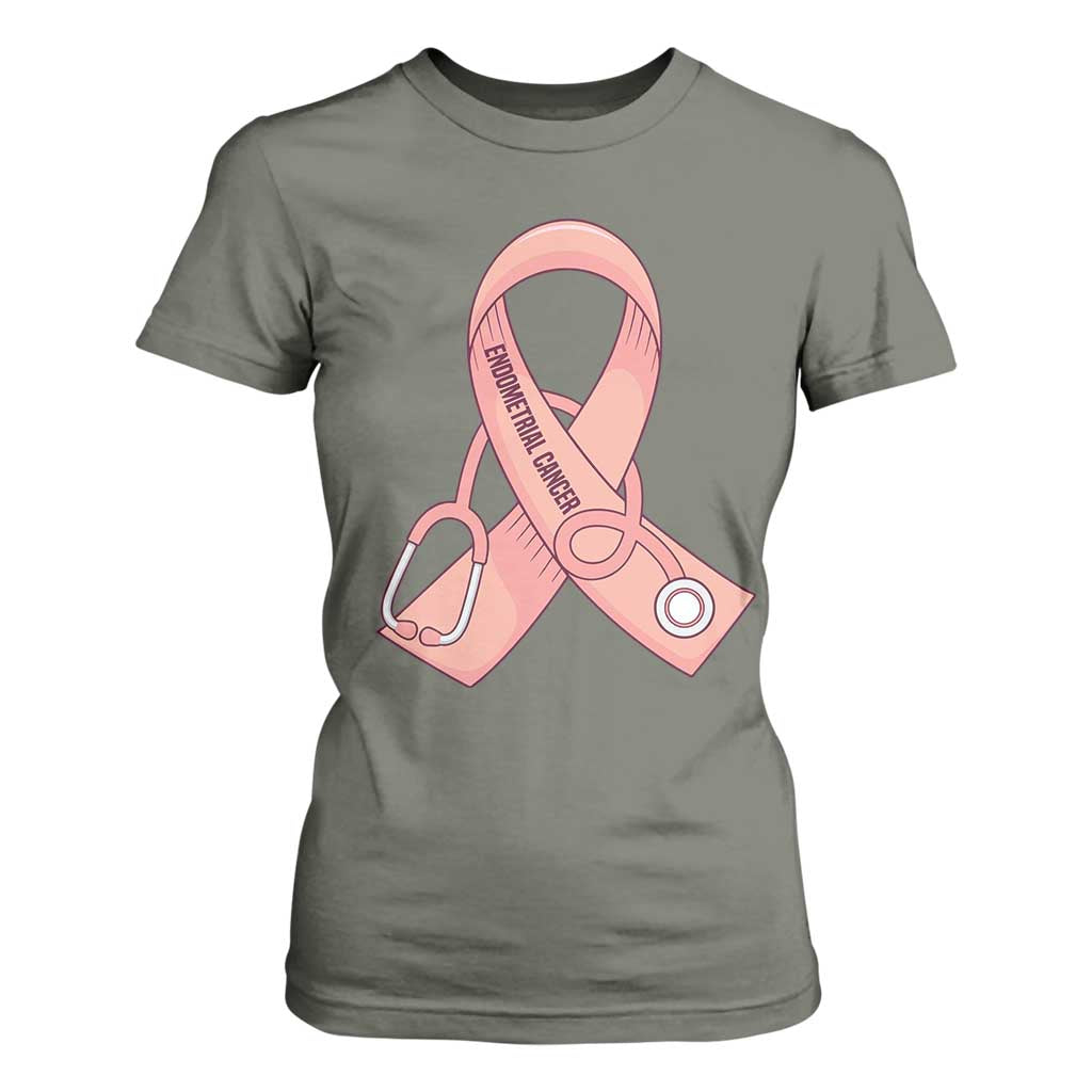 Endometrial Cancer Healthcare Warrior T Shirt For Women Peach Stethoscope Nurse