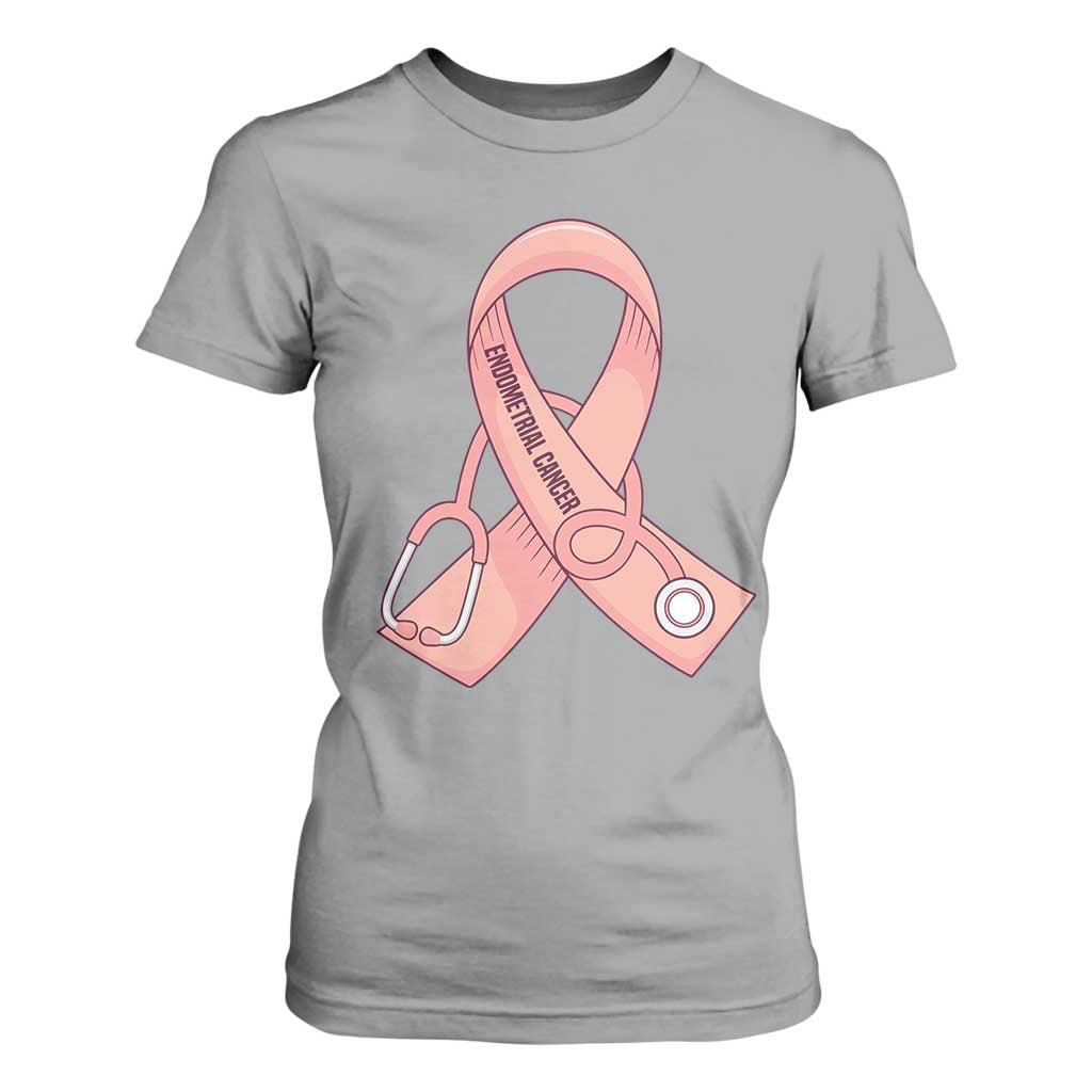 Endometrial Cancer Healthcare Warrior T Shirt For Women Peach Stethoscope Nurse