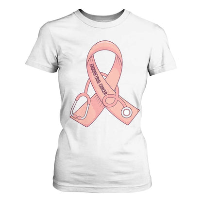 Endometrial Cancer Healthcare Warrior T Shirt For Women Peach Stethoscope Nurse