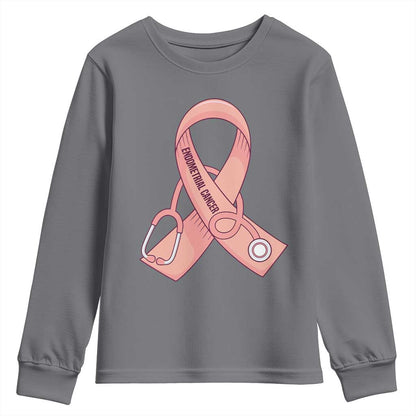 Endometrial Cancer Healthcare Warrior Youth Sweatshirt Peach Stethoscope Nurse