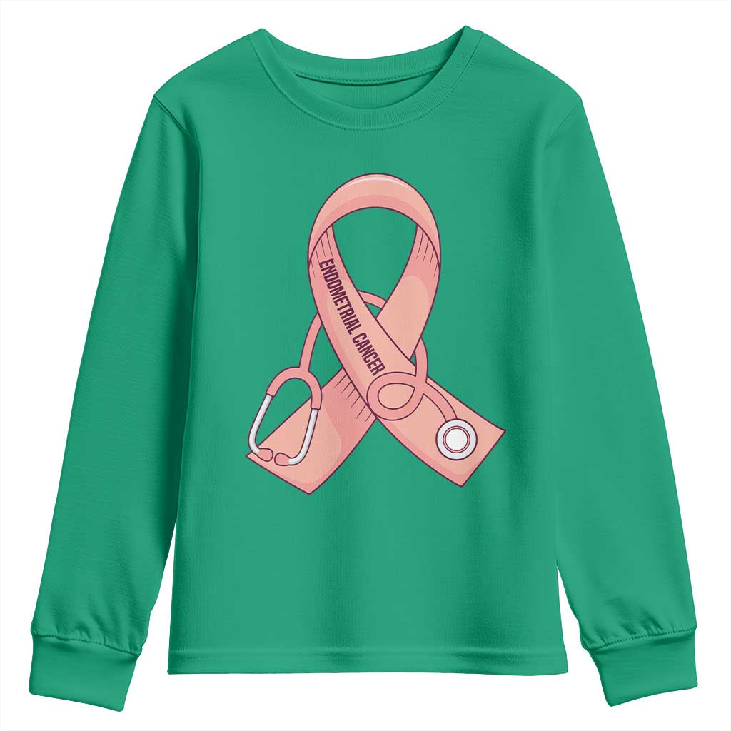 Endometrial Cancer Healthcare Warrior Youth Sweatshirt Peach Stethoscope Nurse