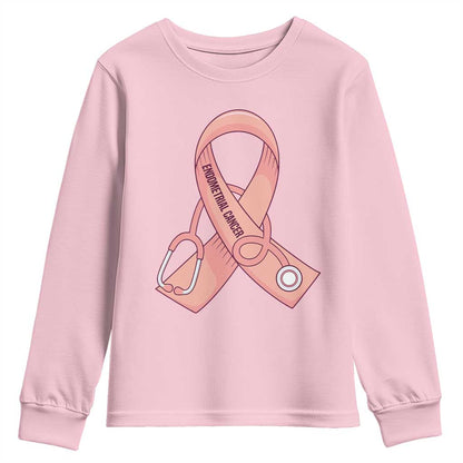 Endometrial Cancer Healthcare Warrior Youth Sweatshirt Peach Stethoscope Nurse