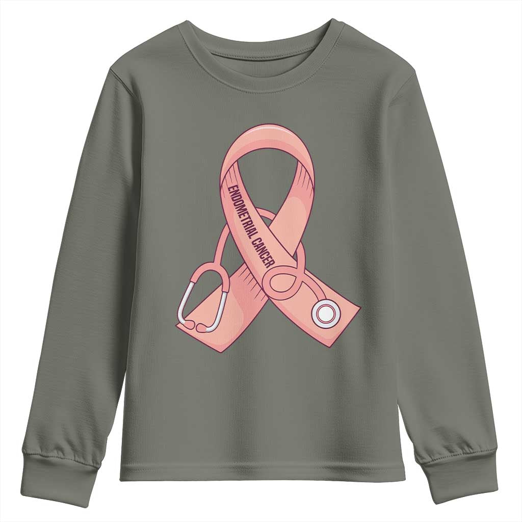 Endometrial Cancer Healthcare Warrior Youth Sweatshirt Peach Stethoscope Nurse