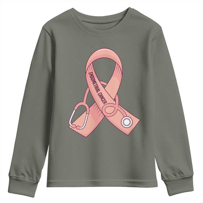 Endometrial Cancer Healthcare Warrior Youth Sweatshirt Peach Stethoscope Nurse