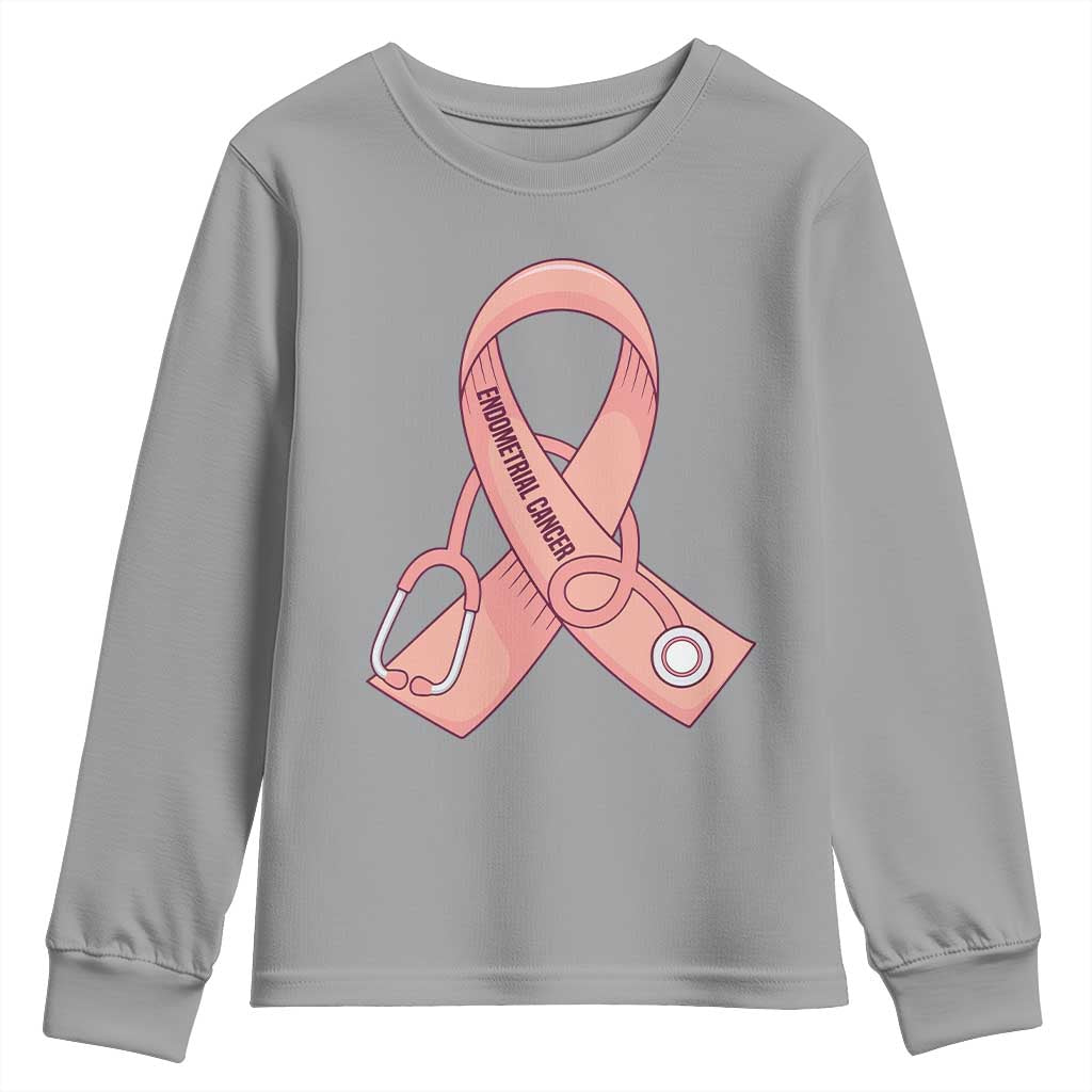 Endometrial Cancer Healthcare Warrior Youth Sweatshirt Peach Stethoscope Nurse