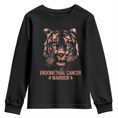 Endometrial Cancer Warrior Tiger Youth Sweatshirt Strength Courage Hope