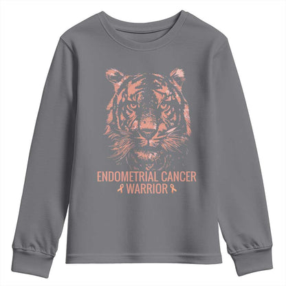 Endometrial Cancer Warrior Tiger Youth Sweatshirt Strength Courage Hope