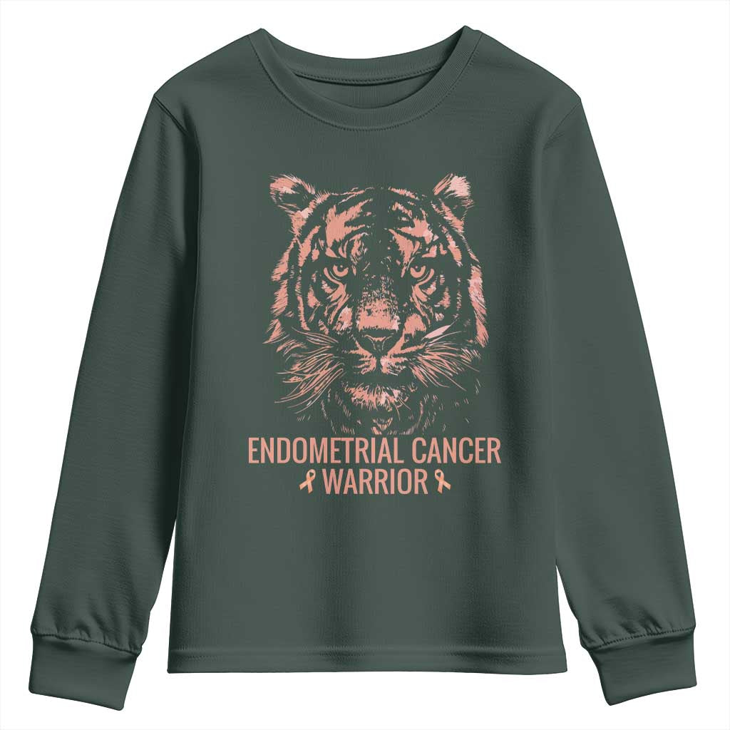 Endometrial Cancer Warrior Tiger Youth Sweatshirt Strength Courage Hope