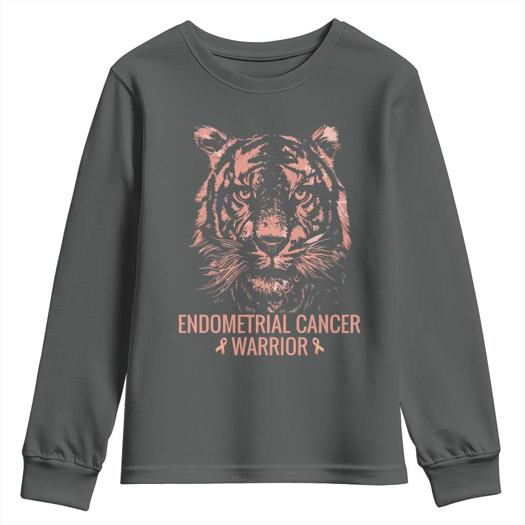 Endometrial Cancer Warrior Tiger Youth Sweatshirt Strength Courage Hope